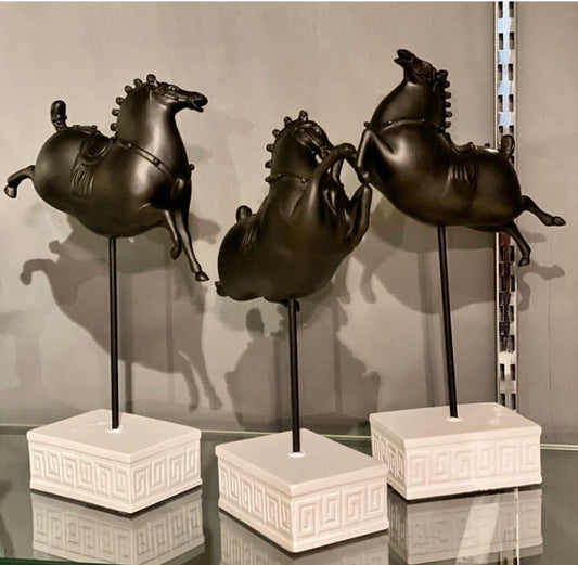 Set Of 3 Black Standing Horse