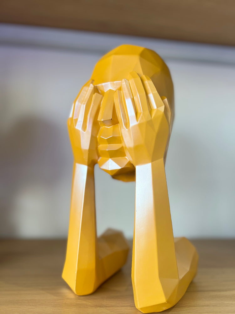 Geometric Thinking Man Sculpture – Yellow