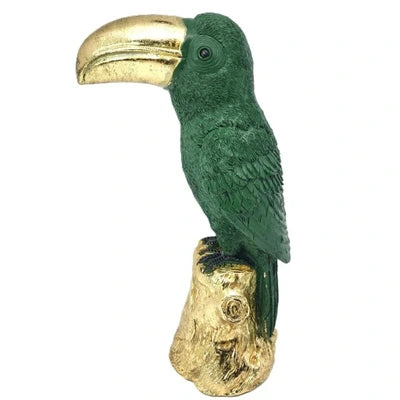 Gold stand with Green Parrot Figurine