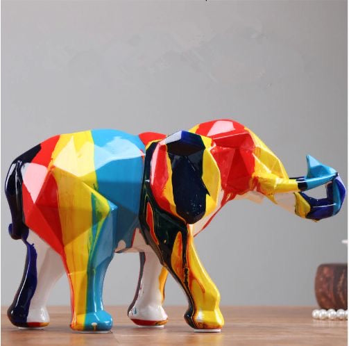 Colorful Geometric Elephant Figurine