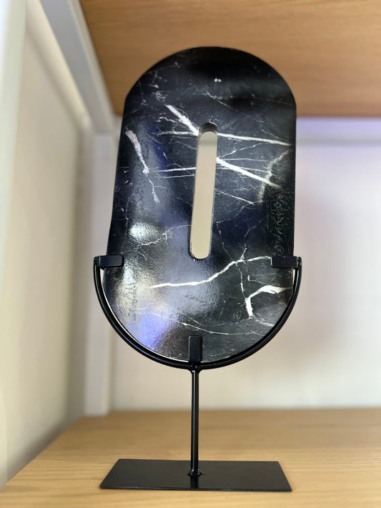 Black Marble Abstract Sculpture on Stand