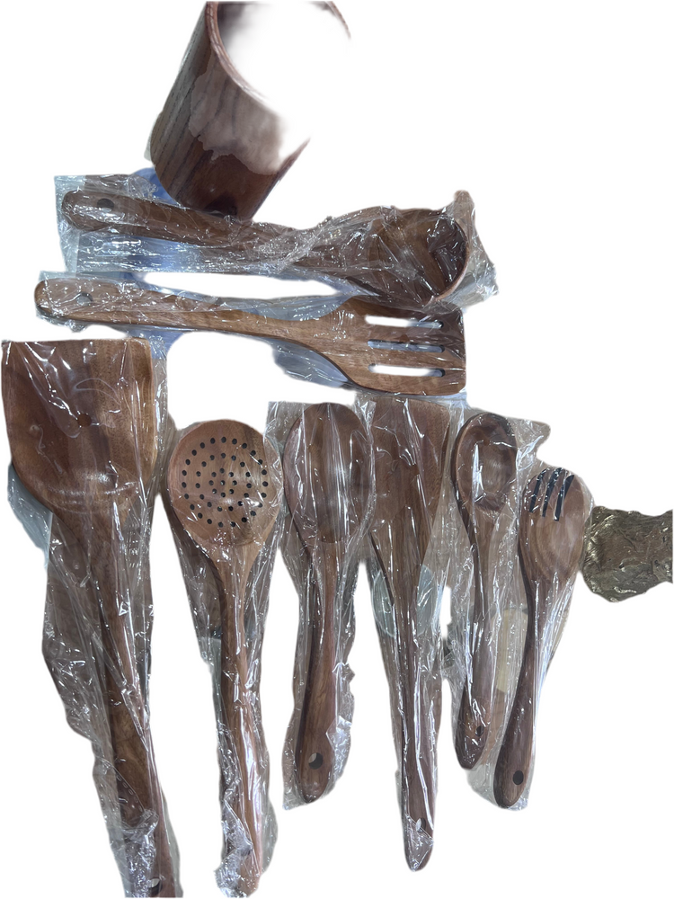 Elegant Wooden Kitchen Utensil Set with Holder