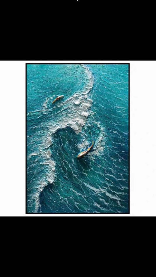 Ocean Waves & Boats - 3D Textured Seascape Art