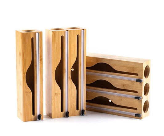 Bamboo Plastic Wrap and Foil Dispenser Organizer