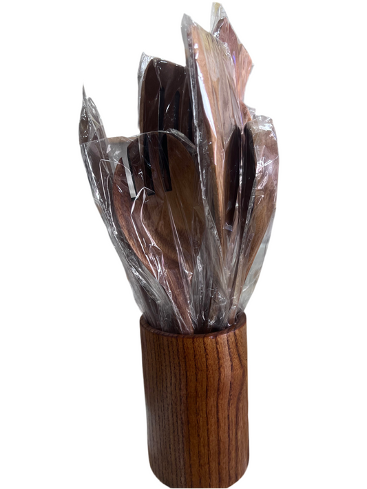 Elegant Wooden Kitchen Utensil Set with Holder