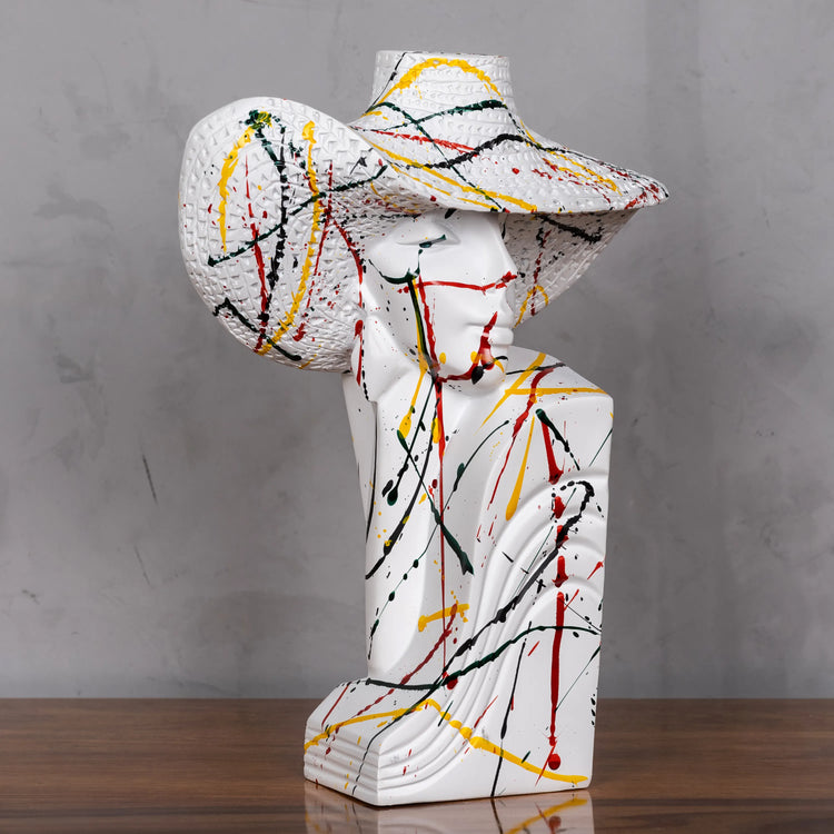 Abstract Woman Bust Sculpture with Hat – Modern Splatter Art Design