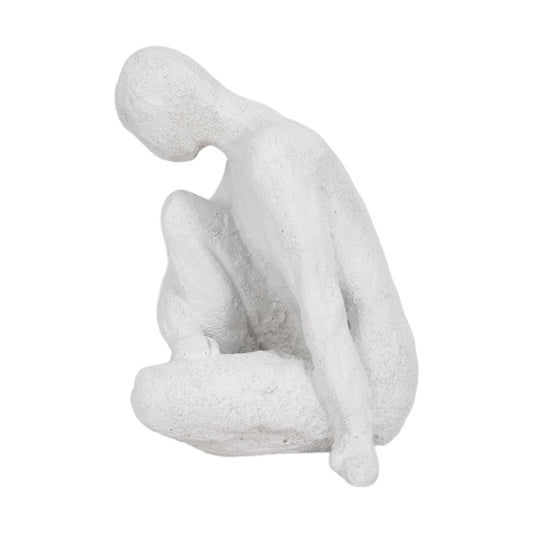 Minimalist Abstract Sitting Figure Sculpture – Textured White Finish