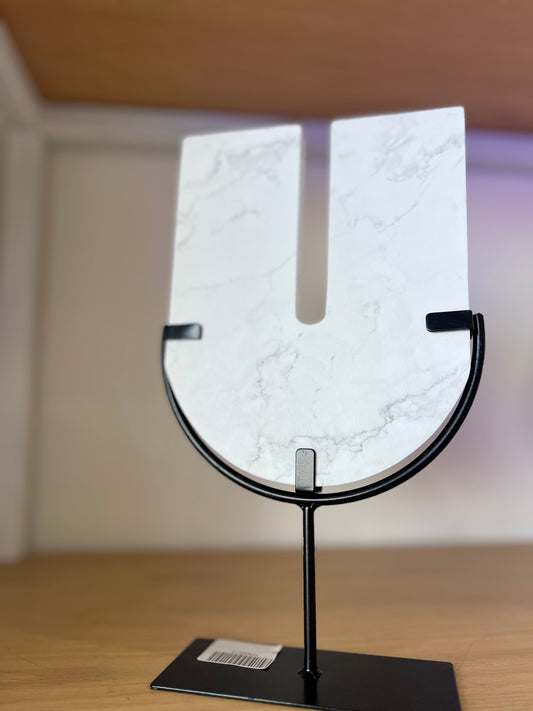 White Marble Abstract Sculpture on Stand