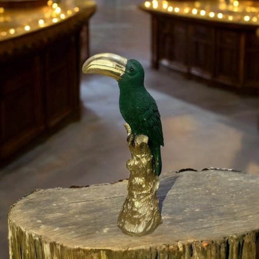 Gold stand with Green Parrot Figurine