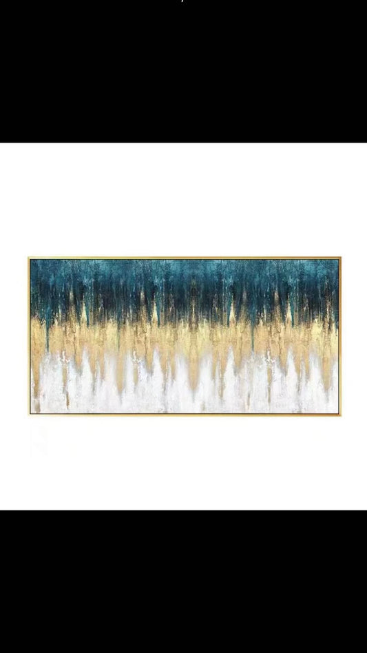 Abstract Horizon - Blue, Gold & White Canvas Art