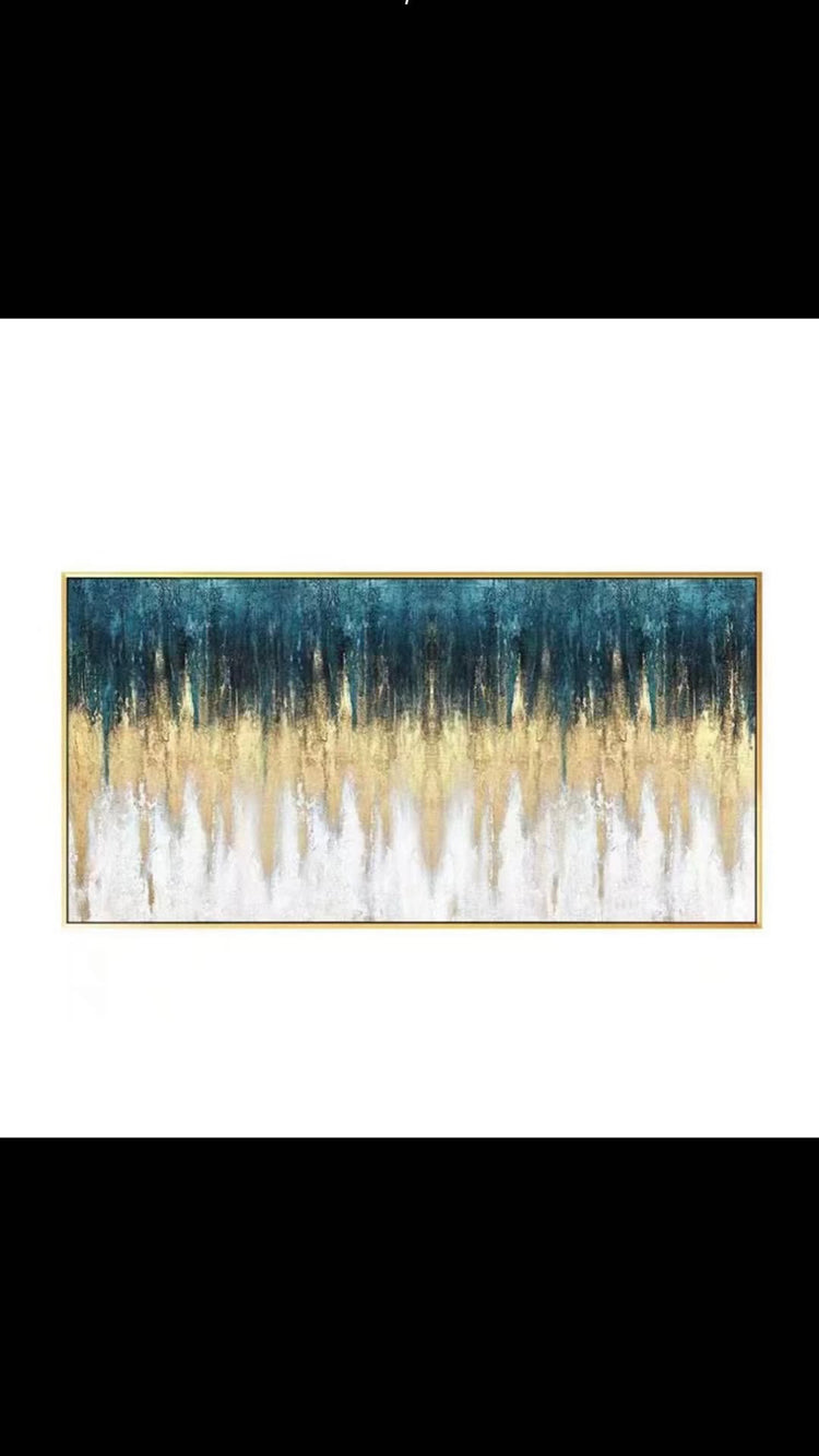 Abstract Horizon - Blue, Gold & White Canvas Art