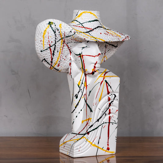 Abstract Woman Bust Sculpture with Hat – Modern Splatter Art Design